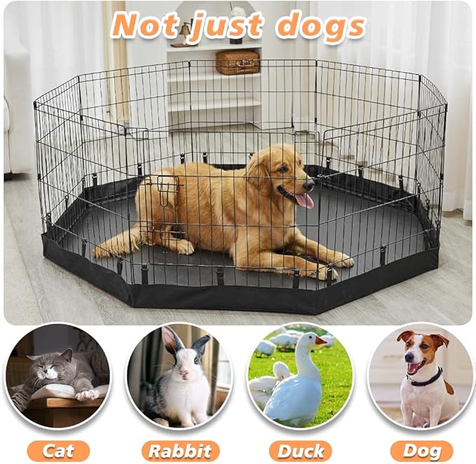 PJYuCien Dog Playpen Bottom Pad, Fits 24 Inch 8 Panels Regular Octagon Metal Exercise Pet Pen, Elastic Buckles Connections, Black (Note: Fence Not Included)