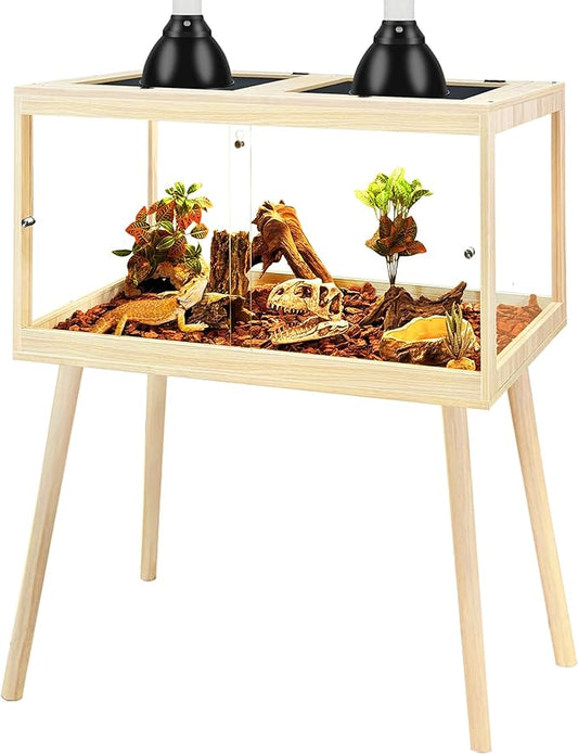 PROLEE Bearded Dragon Tank with Leg, 30 Gallon Tempered Glass Lizard Tank, Reptile Enclosure with Metal Mesh and Lockable Door, Reptile Tank for Snakes,Chameleon (Oak, 24x15.5x15.5 Inch)