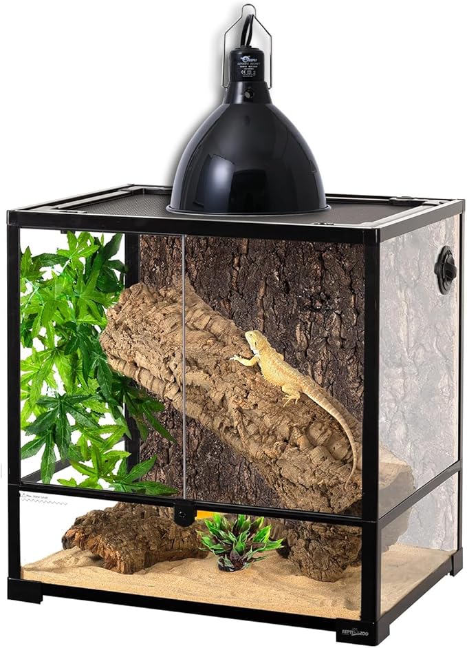 Reptile Light Fixture 8.5 Inch Deep Dome Lampshade, Reptile Heat Lamp Fixture with Separate Switches Fit for UVB Bulb Basking Heat Bulb for Reptile Glass Terrariums