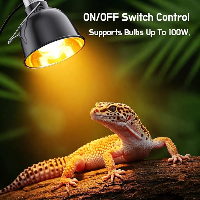 MRREPTILE Reptile Light Fixture – 5.5'' Deep Dome Lamp with Ceramic Socket – Dual Use for Heat Emitter & Basking Bulbs & UVB Bulbs – Ideal for Bearded Dragon, Snake, Chameleon, Turtle & Terrarium