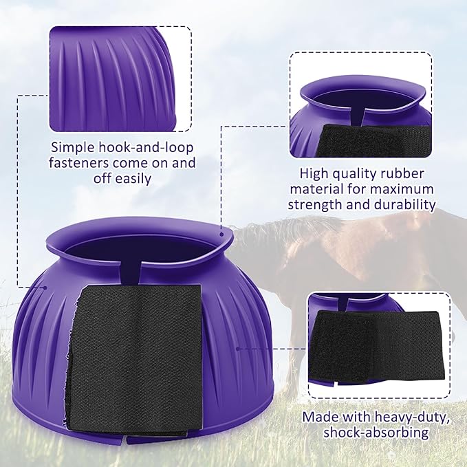 Abbylike Bell Boots for Horses 1 Pair/2 Pair Available, Protect Against Hoof Impact Trauma, Rubber Bell Boots Horse Care for Turnout, No Rub Design Wrap Hook and Loop