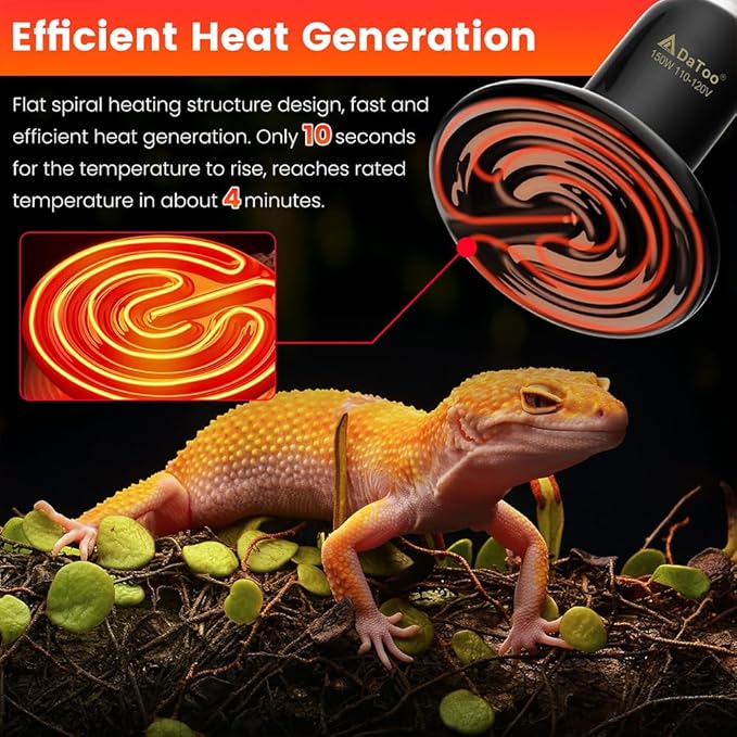 DaToo Ceramic Reptile Heat Lamp 150W Ceramic Heat Emitter E26 No Light Night Heat Bulb for Reptile Terrarium Tank Lizards Snakes Hedgehogs Turtles Cats Dogs Chicken