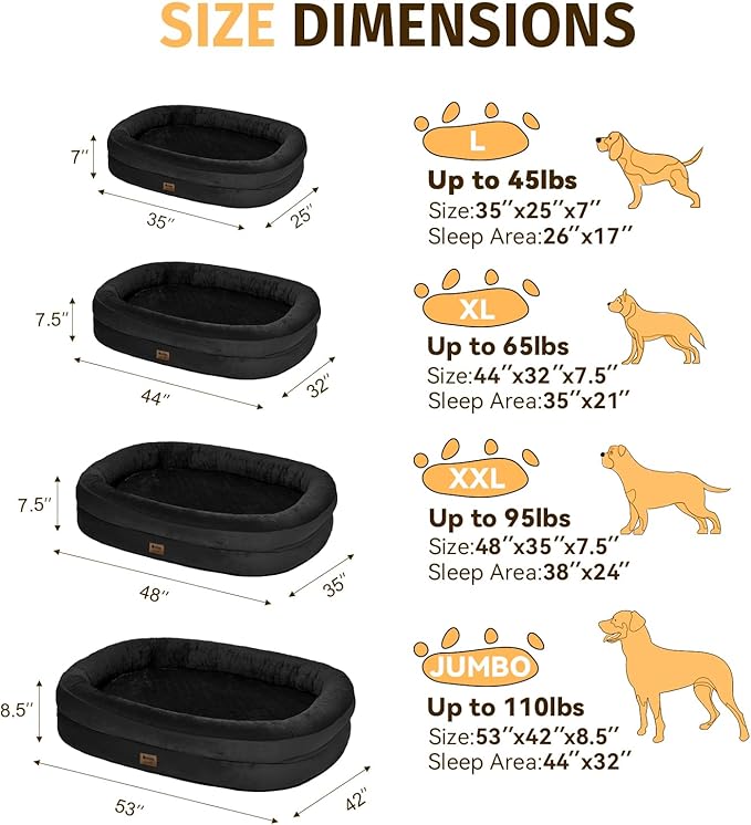Orthopedic Dog Bed for Medium Dogs, Waterproof Dog Bed with Removable Bolsters, Egg Crate Foam Pet Couch for Medium Size Dog with Machine Washable Cover & Non-Slip Bottom, Black