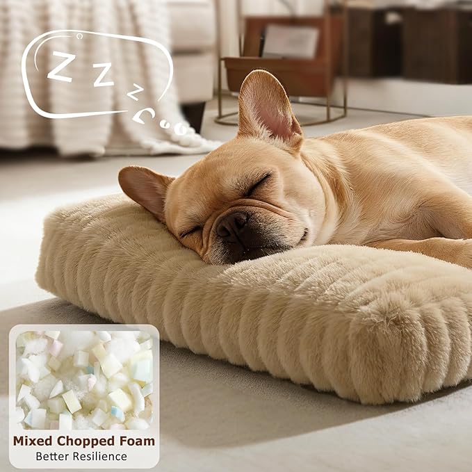 XL Dog Bed, Flat Pet Beds with Removable Washable Cover, Pet Mat Cute Dog Crate Bed Thick Shredded Chopped Crate Foam & Anti Slip Bottom for Indoor, 42"x27"x4"