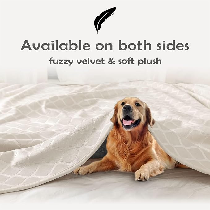 fuguitex Waterproof Dog Blanket Bed Cover Dog Crystal Velvet Moroccan Fuzzy Cozy Plush Pet Blanket Throw Blanket for Couch Sofa(82 * 82 inch, Cream+Beige)