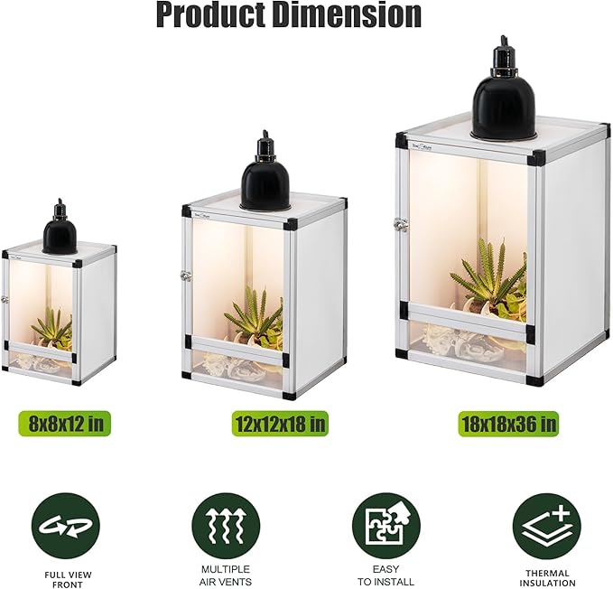 Hybrid Reptile Cage Toxirium 18"x18"x36" with Aluminum Frame, Reptile Enclosure for Gecko,Chameleon, Snake, Frog, Ventilated Tank with Screen & Acrylic Doors, Easy Assembly, Front Dual Access