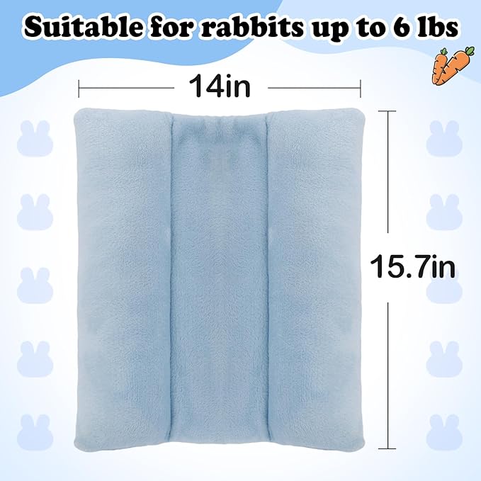 MEWTOGO 15.7" x 14" Bunny Bed for Rabbit Cage - Thickened Soft Prevent Sore Hocks Plush Mat with Cotton Lounger Pillows, Small Animal Flop Mat for Hutch Sleeping Indoor, Light Blue