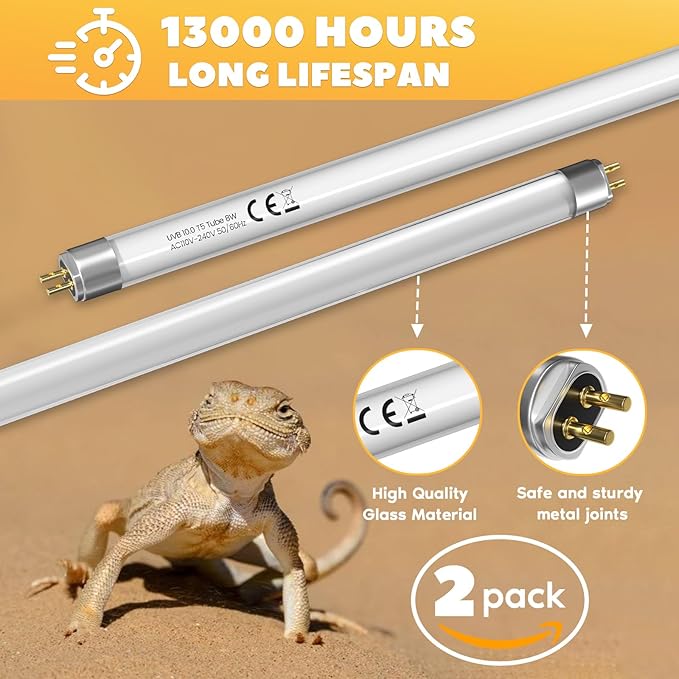 GlowUp 12inch T5 8W 10.0 Reptile UVB Bulb T5 UVB Reptile Light Bulb UVA UVB Lamp Tube for Bearded Dragons Turtles Chameleon and Lizards Tropical Desert Reptiles- 2Pack