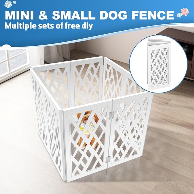 Cut-Out Design 23" Dog Gate Retractable Stair Gate Foldable Puppy Gate Indoor - Freestanding Lightweight Pet Barrier for Doorways, Stairs, Hallways (Extends to 41", White)