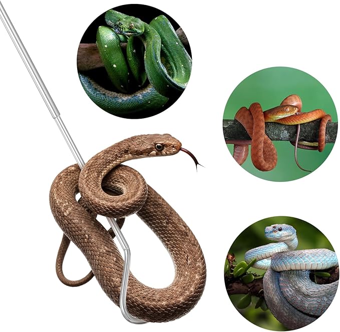 Stainless Steel Extensible Snake Hook 26 Inches, Retractable Reptile Hook Foldable Stainless Steel Snake Tool Portable Mini Snake Hook For Ball Python Snake Stick Pick-Up Handling Tool, Black
