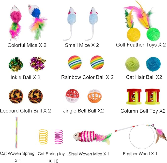 32Pcs Cat Toys Kitten Interactive Pet Toys Assortments, Foldable Rainbow Tunnel, Cat Feather Teaser Wand Interactive Feather Toy Fluffy Mouse Crinkle Balls Bell Play for Cat Puppy Kitty Kitten(2 way) - Image 3