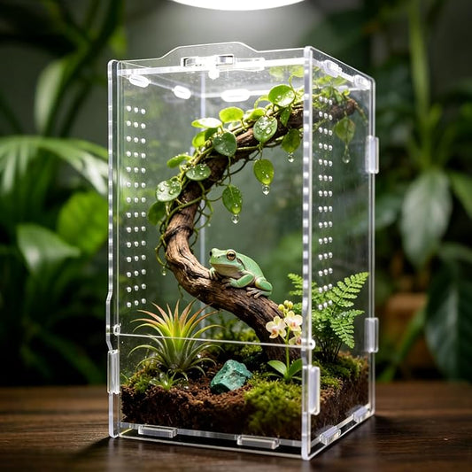 Jumping Spider Enclosure, Insect Terrarium, Bug Cage, Acrylic Terrarium for Tarantula, Snail, Praying Mantis, Frog, and Small Reptiles (4.7" x 4.3" x 7.8")