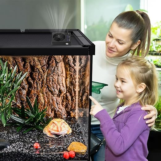 Reptile Ventilation Fan, LED Digital Thermometer and Humidity Gauge Dehumidifier for Pet Rearing Box Reptile Tank, with Humidity Sensor, for Humid Environments, Rainfo-Rest and Ecological Tanks