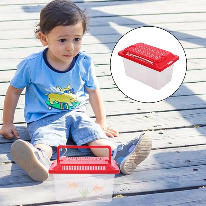 Toddmomy Portable Fish Tank 7.08X4.33X4.33 Inch Handheld Aquarium Transparent Turtle Box Compact Plastic Pet Hamster Carrier for Travel and Home Use