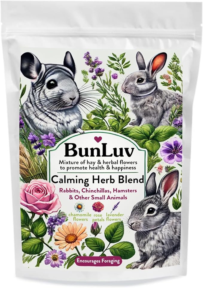 Pampered Chicken Mama Herbal Calming Forage (2 Ounces): Premium Rabbit Food, Hay for Guinea Pigs Food, Chinchilla Food, Hamster Treat Made with Timothy Hay & Dried Edible Herbs (2 Ounces)