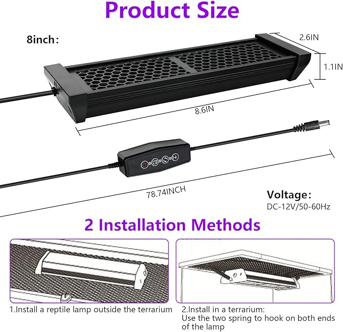 Dimmable UVB Light for Reptiles, LED Reptile UVA UVB Lamp with 3 Lighting Modes, 4/8/12 Hours Timer, Adjustable Brightness, Reptile Light for Bearded Dragon Turtles Lizard Snake Gecko, 8W