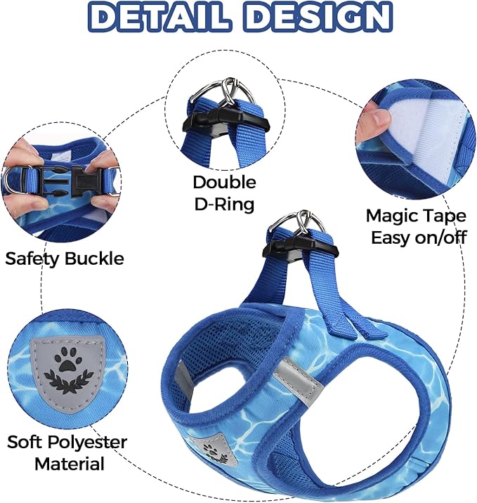 PAWCHIE Dog Harness and Leash Set, Step in No Pull Soft Pet Harness, Reflective Adjustable Puppy Vest for Small Medium Dogs Cats, No Choke Harness Vest with Poop Bag Holder for Walking,Running,Blue S