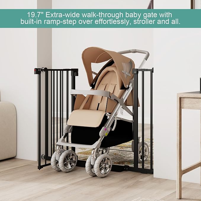 Miumoon 29.7-46" Baby Gate for Stairs with Banister Adapter Y-Spindle Rods, 30.5" Tall, Easy-Install Pressure Mounted Baby Gate for Doorways, Auto-Close Dog Gate Indoor for Child and Pets
