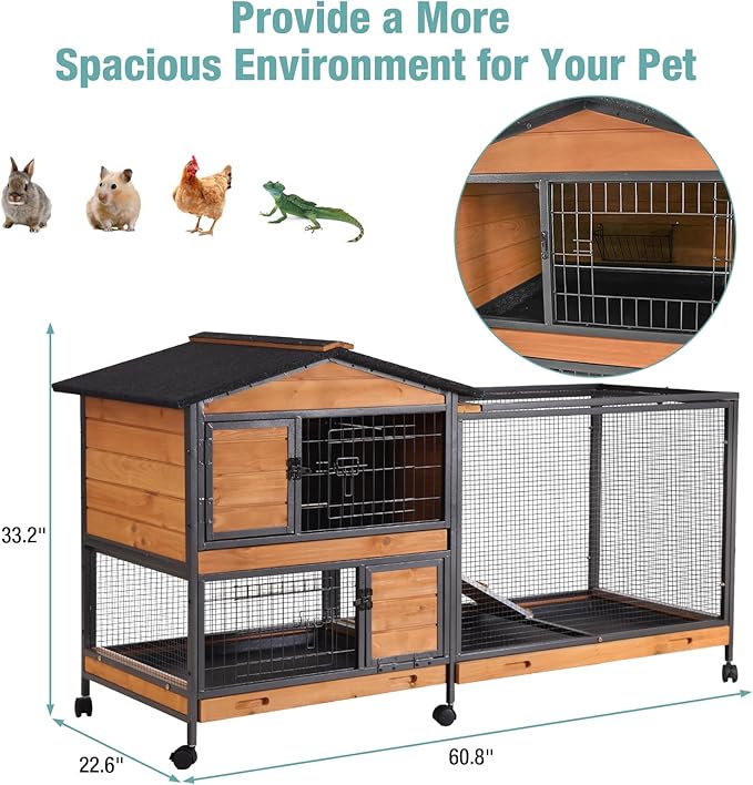 Suumerpety Rabbit Cage,Indoor Rabbit Hutch with Matel Frame and Pull Out Tray,Rabbit Hutch Chicken Coop with Run (Orange)