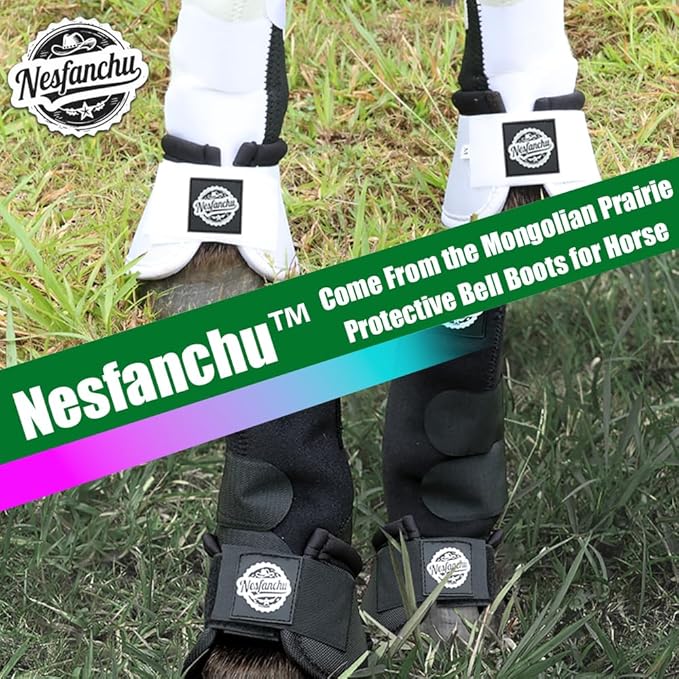 Protective Bell Boots for Horse, Shock Absorbing Hoof Protective Overreach Boot with Anti-Spin Fastening Optimal Protection,Durable & Comfortable,Quick Wrap Hook & Loop