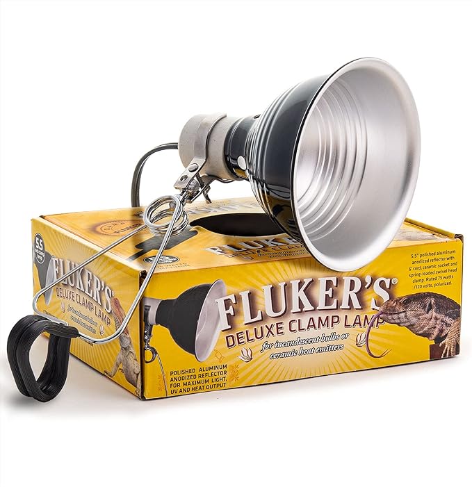 Fluker's Repta-Clamp Lamp, Heavy Duty Clamp Light For Reptile Tanks and Terrariums, UL/CUL Approved, Great for Reptile Basking, 75-Watt Maximum with On/Off Switch, 5.5"