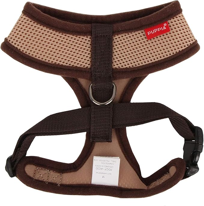 Puppia Soft Dog Harness No Choke Over-The-Head Triple Layered Breathable Mesh Adjustable Chest Belt and Quick-Release Buckle, Beige, X-Large