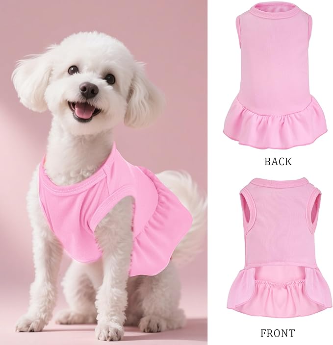2 Pcs Dog Dress Cute Cat Skirt Solid Color Summer Clothes for Small Pet Dogs Cat (Yellow,Pink, X-Small)