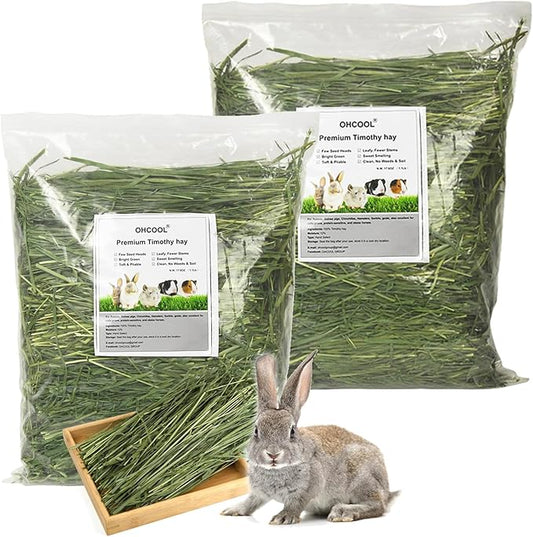 Timothy Hay 2.2LBS - Premium Hay for Rabbits Tortoise Guinea Pig Chinchilla - Dust Free Natural Fresh Hay (1.1 lbs, 2 Pack)
