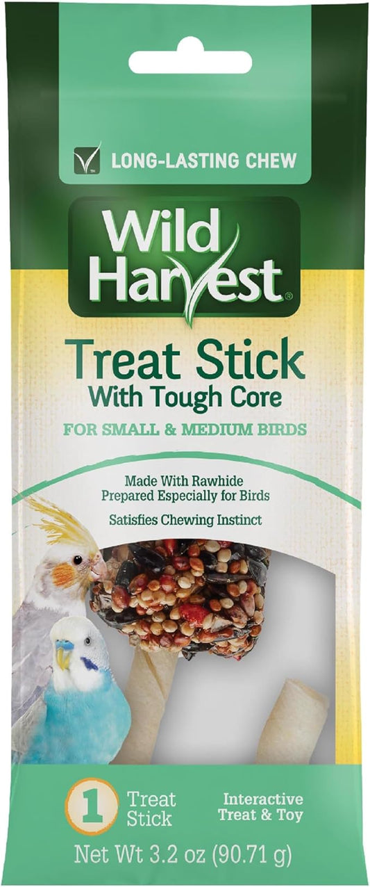 Wild Harvest Treat Stick with Tough Core for Small and Medium Birds, 1 oz Count, 100% Edible Interactive Treat and Toy Made with Rawhide Prepared Especially for Birds (Pack of 6)