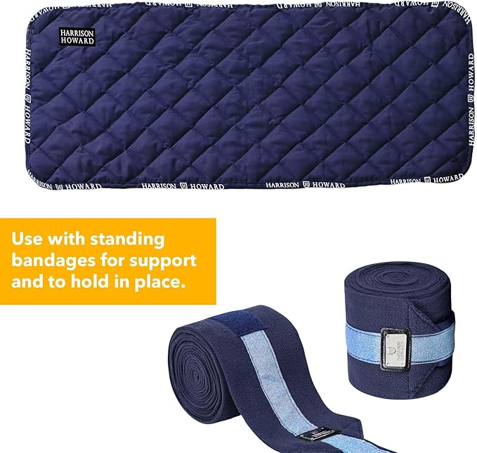 Harrison Howard Medicine-Retaining Shock-Absorbing Pressure Sores Prevention Quilted Leg Wraps for Horse Set of 4-Navy L