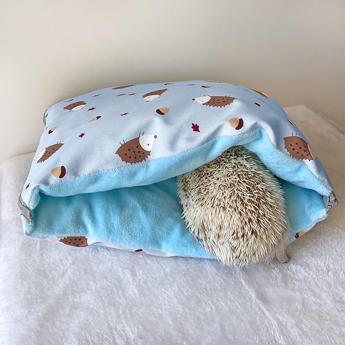 Friendly Zipper Waterproof Portable Sleeping Bag Pouch Hideout Cave Habitat for Hedgehog, Baby Guinea Pig, Hamster, Ferret, Squirrel, Small Animal Bed Nest House Cage Portable Cushion (Blue)