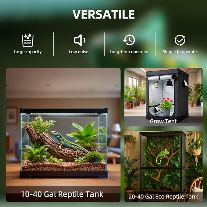 Coospider 3.8L Reptile Fogger Mister, Quiet Reptile Humidifier for Reptiles Tank, Terrarium Humidifiers, Reptile Misting System for Reptiles Amphibians Herps Vivarium (Dual Hose)