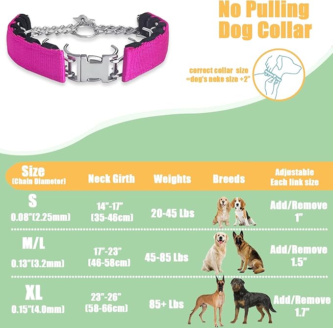 Prong Training Collar for Dogs, Adjustable Dog Pinch Collar with Quick Release Buckle, No Pull Collar for Small Medium Large Dogs, Extra Link and Caps