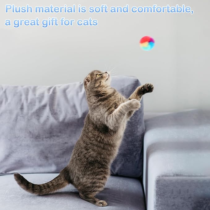 KALIONE 30 Pcs Soft Plush Cat Ball 1.2-inch Rainbow Cat Toy Balls Fuzzy Kitty Balls Kitten Puff Balls Colorful Cat Pom Pom Balls for Cat Kitten Pet Playing Exercising - Image 4