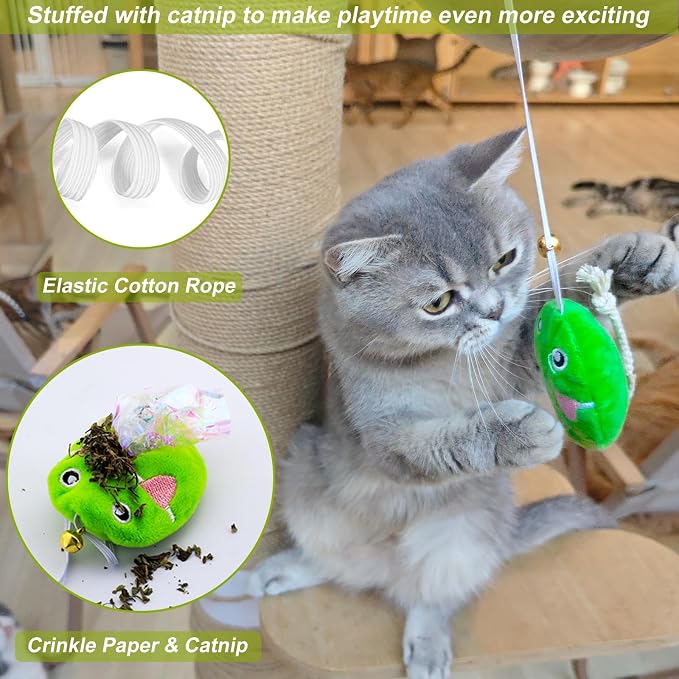 Interactive Cat Toy Wand with Catnip Mouse, Cat Teaser Wand Rainbow String for Bored Indoor Adult Cats and Kittens (2 Pack Mouse) - Image 2