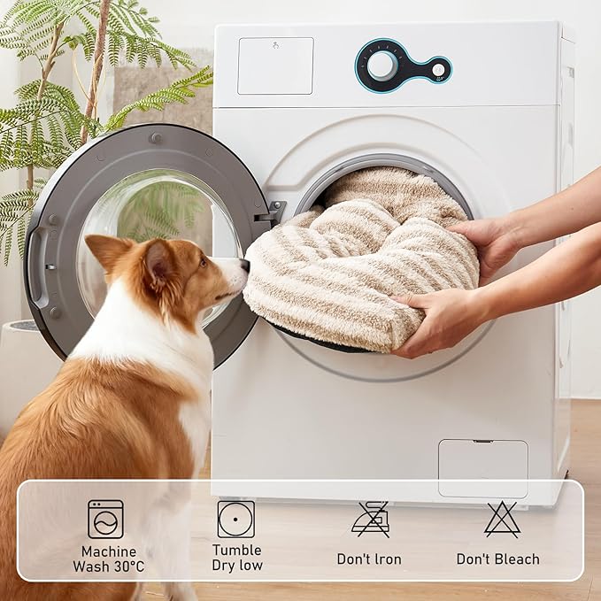 FURTIME Washable Dog Bed Large Sized Dogs, Deluxe Dog Crate Beds Comfy Fluffy Kennel Pad Anti-Slip Pet Sleeping Mat, Machine Washable Dogs Pillow, 35"x23"x3.5", White