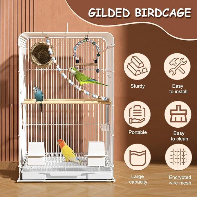 Portable Bird Travel Cage with Handle - Lightweight Parrot Carrier for Small Birds, Easy-Clean Removable Tray for Indoor/Outdoor Home Use
