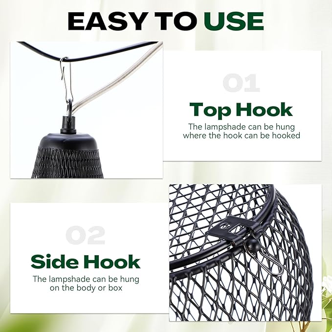 Retisee 2 Pcs Reptile Heat Lamp Cap Reptiles Anti-Scald Lampshade with Power Switch and Anti-bite Hook for Lizards Snakes Chicks, Bulb 100w Not Included