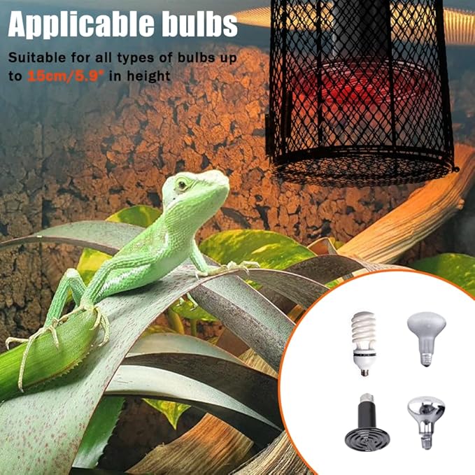 Reptile Heating Lamp Shade, Anti-Scald Heat Lamp Shade, Metal Reptile Lampshade for Lizard Turtle Birds Chick