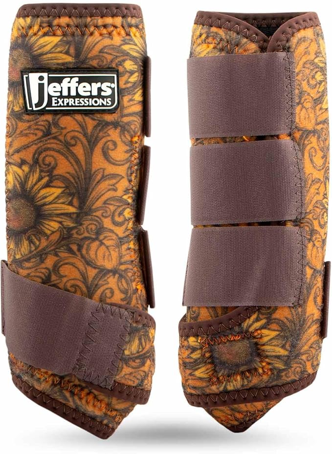Jeffers Expression Protective Horse Boots, 1 Pair, Medium - Safe Neoprene Leg Guards, Durable Strap Closures, Front & Hind Support, Equestrian Accessories for Travel & Riding - Bloomin' Toolin'