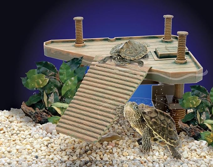 Penn-Plax Reptology Turtle Pier and Basking Platform, Medium - Adjust Height Up to 12 In - Floats at Water Level -Easy Ramp Access for Turtles, Frogs & Reptiles in Aquariums or Terrariums, 11.5x9.5 In