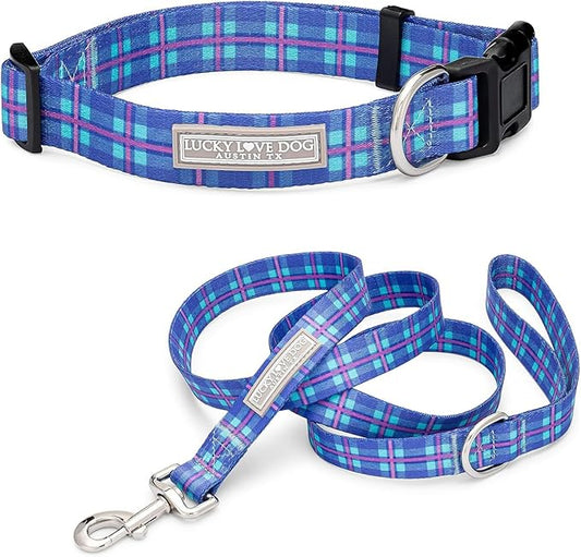 Lucky Love Dog - Adjustable Dog Collar and Leash Set with Easy Click Buckle for Small Dogs, Durable, & Comfortable Collar for Male & Female Dogs, Puppies & Adult Ones - Scotty Combo, Small