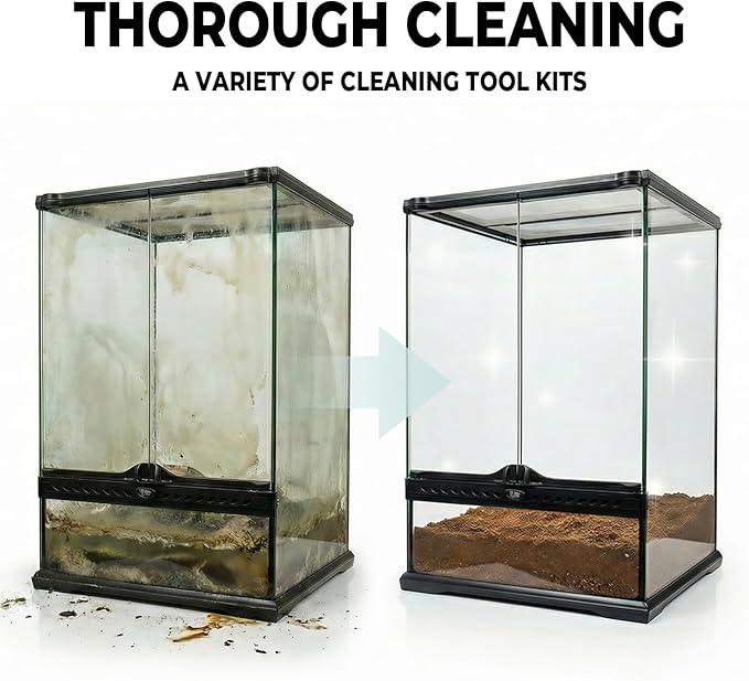 Bearded Dragon Tank Cleaning Kit, Reptile Enclosure Cleaning Tool Set with Mini Dustpan, Brush, Scraper & Cleaning Cloth for Lizard & Gecko Terrarium Maintenance