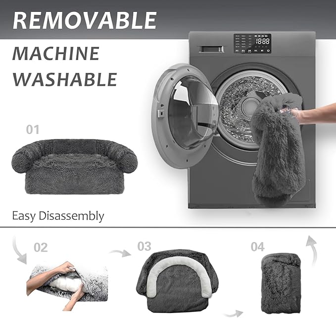 Tinaco Calming Dogs/Cats Bed Mats, Dog Pad Washable Removable Couch Cover, Plush Long Fur Mat for Pets, Waterproof Lining, Perfect for Small, Medium and Large Dogs and Cats (Dark Gray, 41"x37")