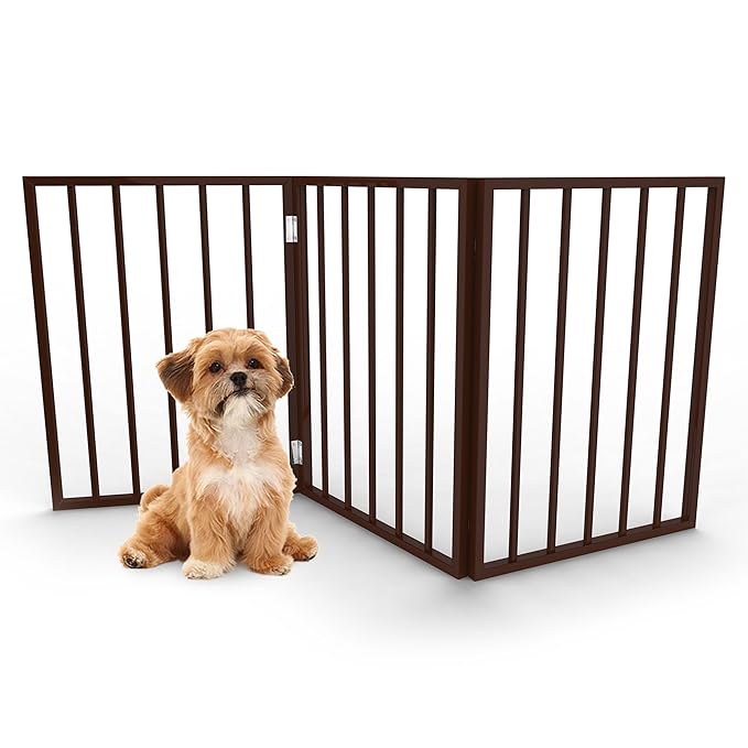Petmaker Foldable, Free-Standing Wooden Pet Gate- Light Weight, Indoor Barrier for Small Dogs/Cats, Dark Brown, Step Over Doorway Fence, Rich Espresso, 54" X 24" (80-62875)