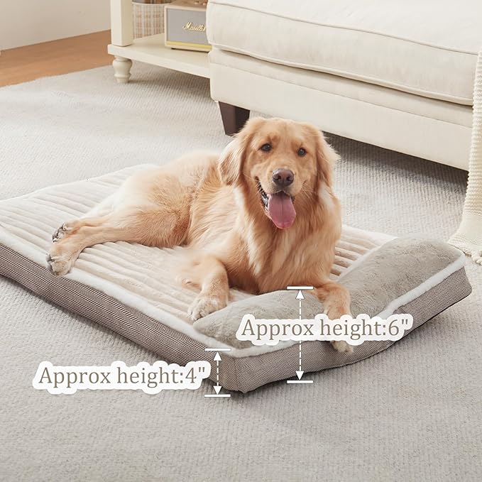 Dog Bed for Large Dogs, Dog Mattress with Pillow for Crate Kennel, Sofa pet Bed, Super Soft pet Bed for Medium, Jumbo, Small Dogs Breeds (Beige,Large:(36"x27"x3")