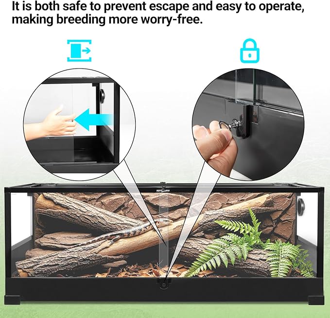 REPTI ZOO 67Gallon Reptile Large Terrarium 48" x 18" x 18" Upgrade Glass Front Opening Tank Sliding Door with Screen Ventilation Reptile Terrarium