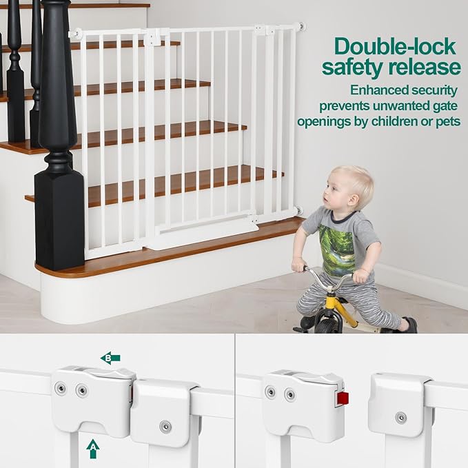 Miumoon 29.7-46" Baby Gate for Stairs with Banister Adapter Y-Spindle Rods, 30.5" Tall, Easy-Install Pressure Mounted Baby Gate for Doorways, Auto-Close Dog Gate Indoor for Child and Pets
