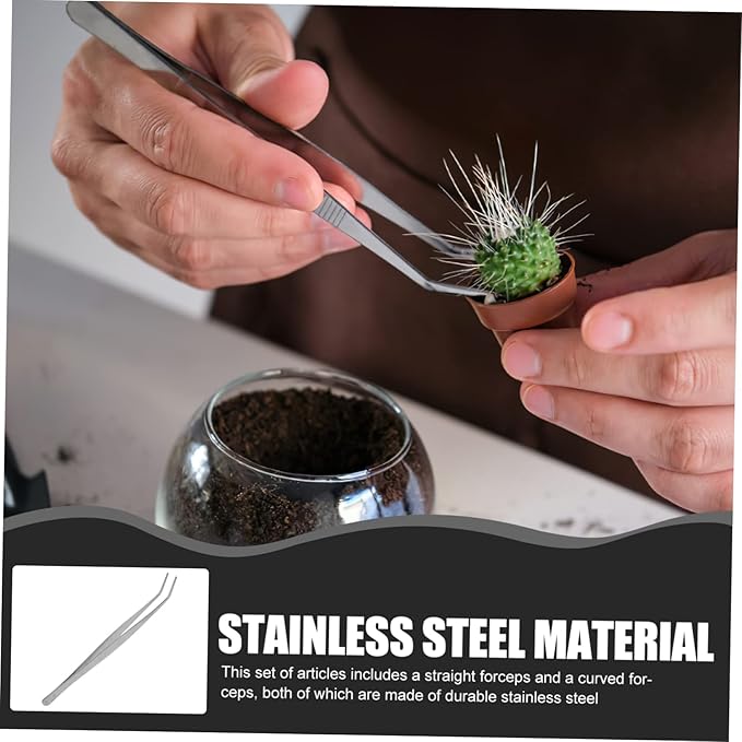 GALPADA 2pcs Stainless Steel Tweezers Curved and Straight Feeding Tongs for Reptile Care for Snakes Lizards and Aquatic Plants Durable Silver Design