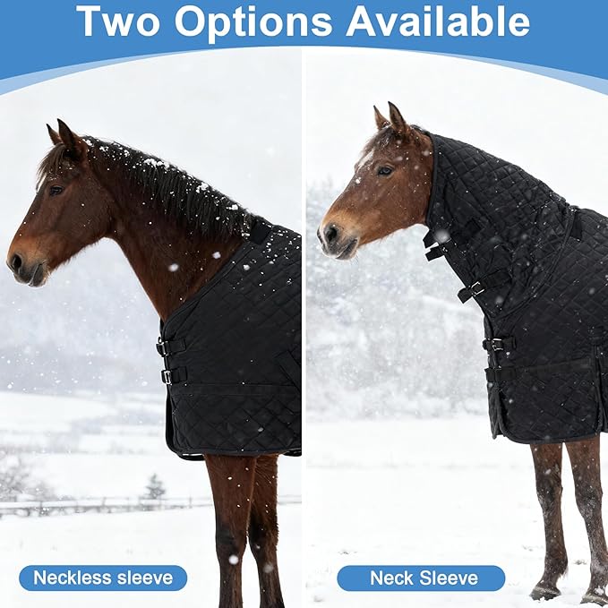 Yaomiao Winter Horse Blanket 78 Inch Waterproof Turnout Blanket Warm Cotton Filling Liner with Turnout Neck Cover Detachable for Horse, Black